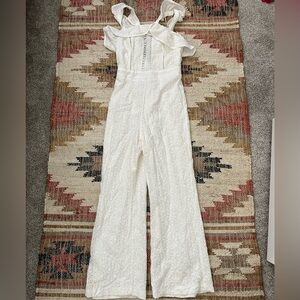 Gianni Bini White Lace Ruffle Jumpsuit